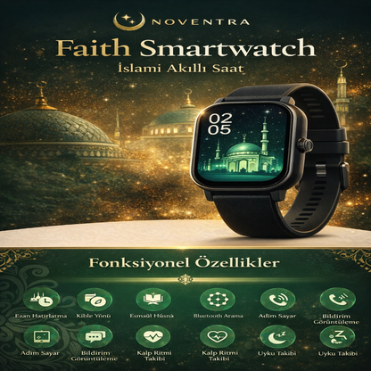 Noventra™ Faith Smartwatch – Ezan, Kıble ve Zikir Takibi Tek Saatte