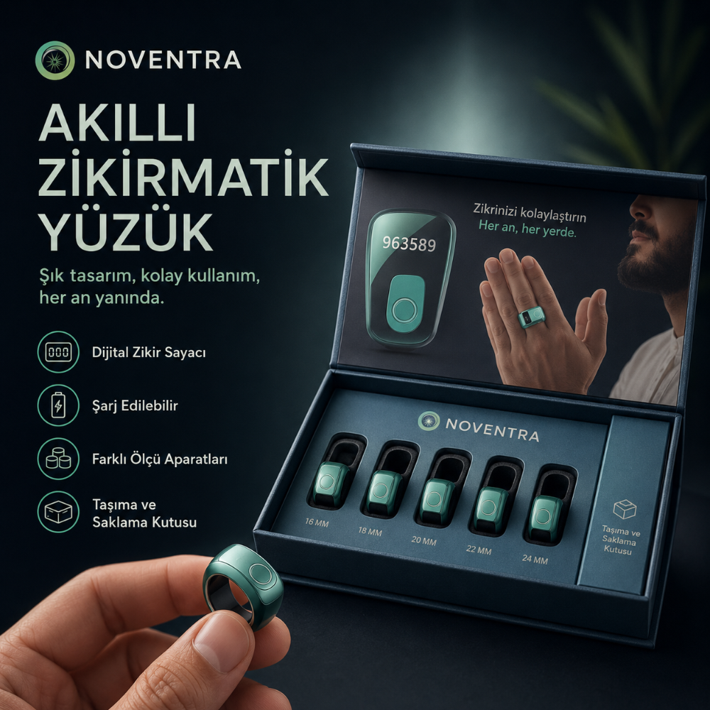 Noventra™ Akıllı Zikir Yüzüğü – Her An, Her Yerde Zikirde Kal