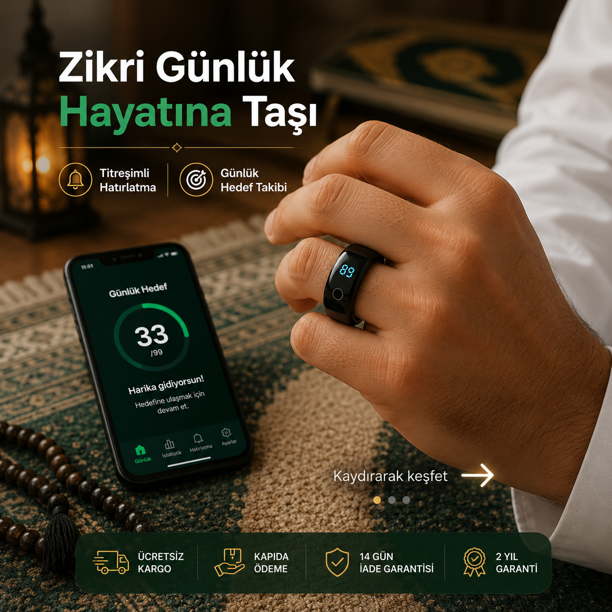 Noventra™ Akıllı Zikir Yüzüğü – Her An, Her Yerde Zikirde Kal
